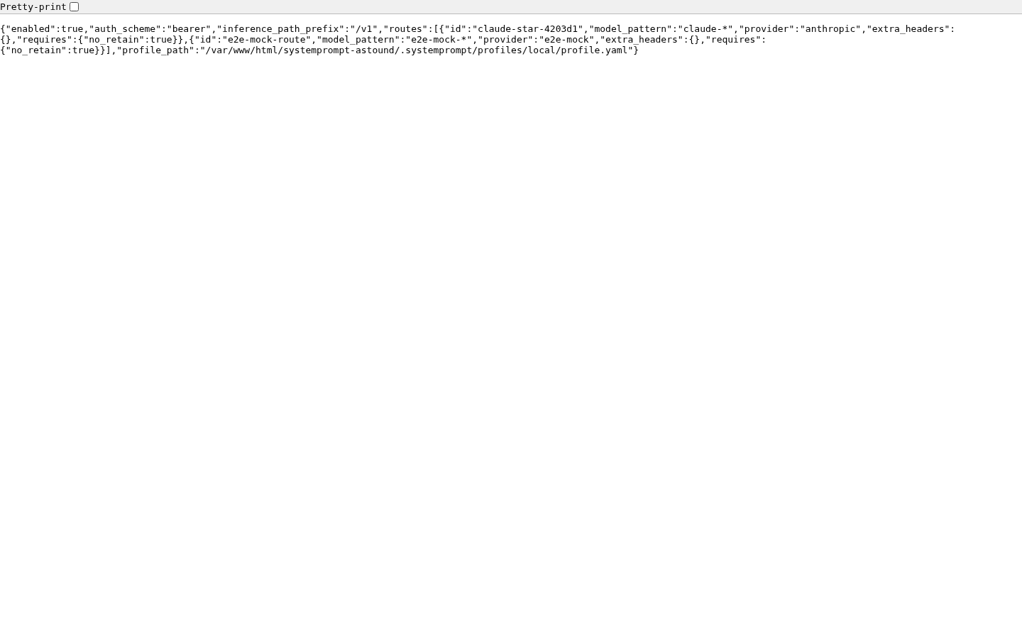 The gateway routing configuration, including the requires/no_retain policy block